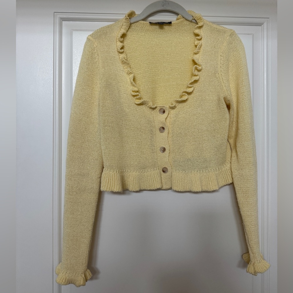Lulus Light Yellow Ruffled Cropped Cardigan - Picture 2 of 6